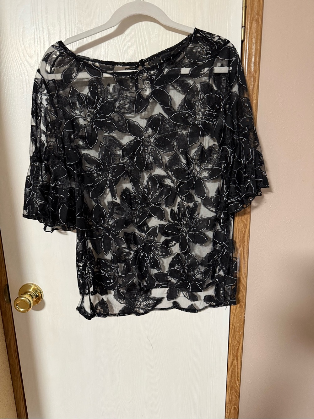 new directions Black Floral Sheer Blouse